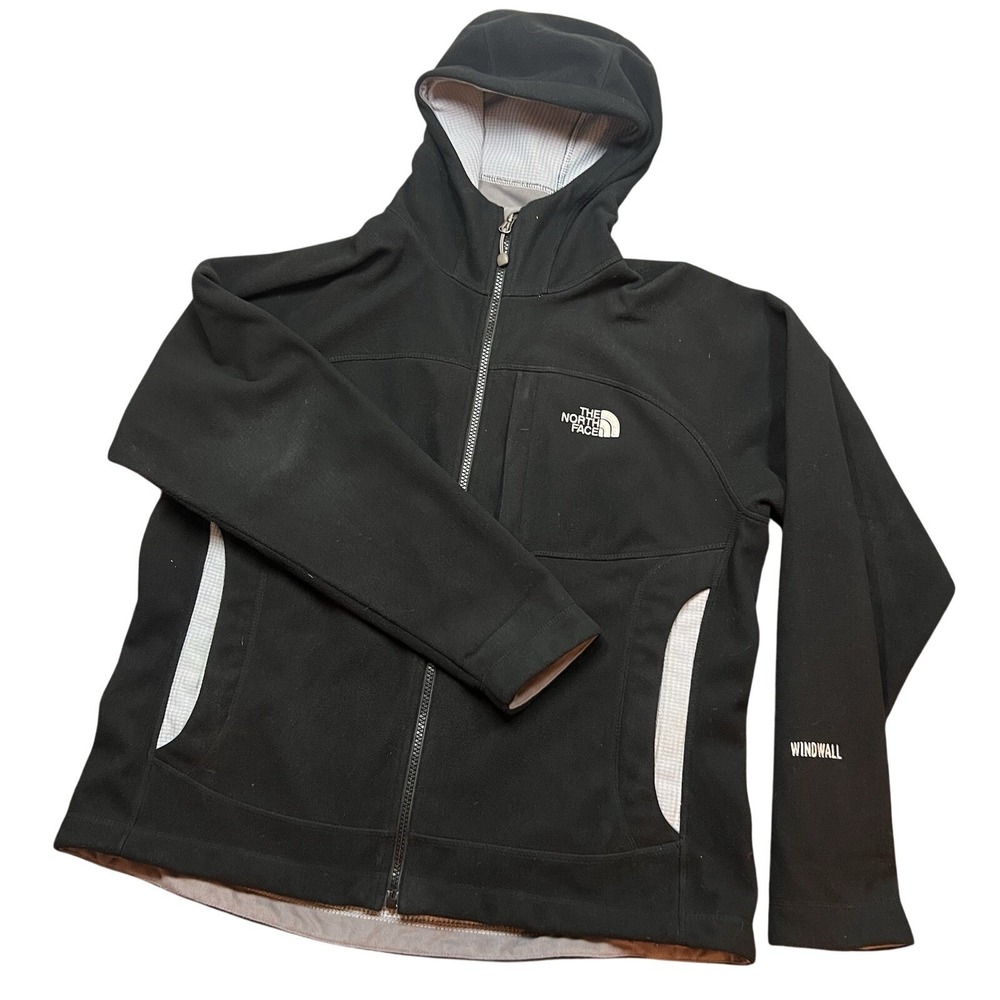 Vintage North Face Windwall Fleece Womens Jacket Large Black Scuba Hood Full Zip